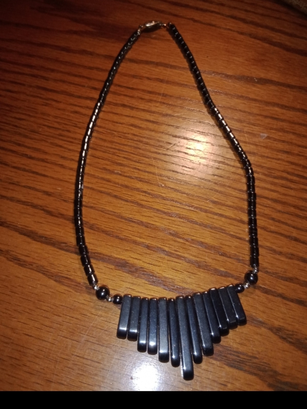 Black Hematite Bar Fringe Necklace - Women